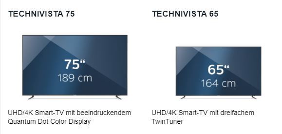 Téléviseur UHD Technivista 65 et 75 Pouces de Technisat (tarif 75 pouces=189 Cm) avec installation