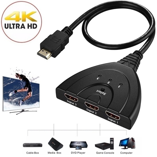 Commutateur HDMI avec trois entrées et une sortie compatible 4K Ultra HD
